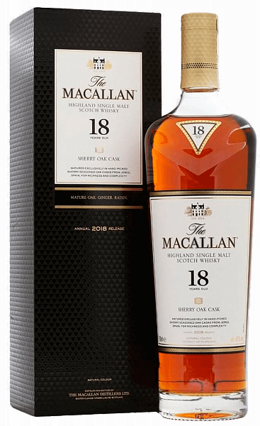 Виски Macallan Sherry Oak Cask 18 y.o. Highland single malt scotch whisky (gift box), 0.7 л
