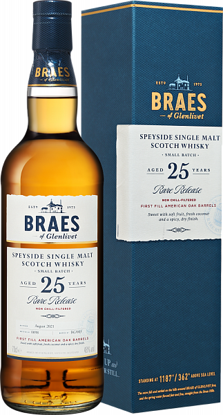 Виски Braes of Glenlivet Speyside Small Batch Single Malt Scotch Whisky 25 y.o. (gift box), 0.7 л