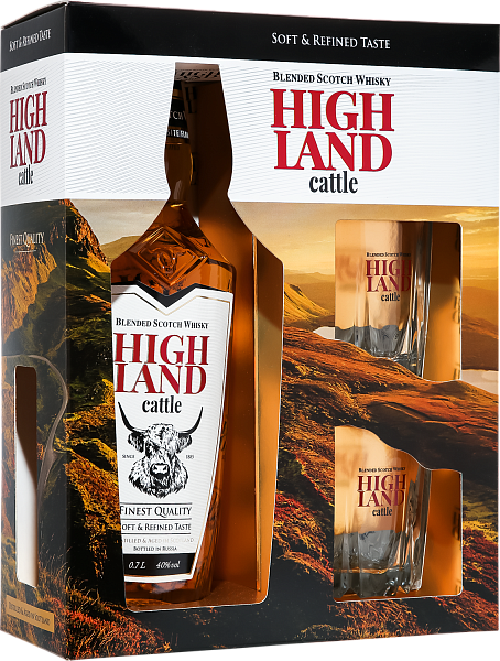 Виски Highland Cattle Blended Scotch Whisky (gift box with 2 glasses), 0.7 л