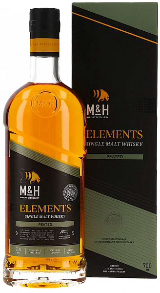M&H Elements Peated Single Malt Whiskey (gift box), 0.7 л