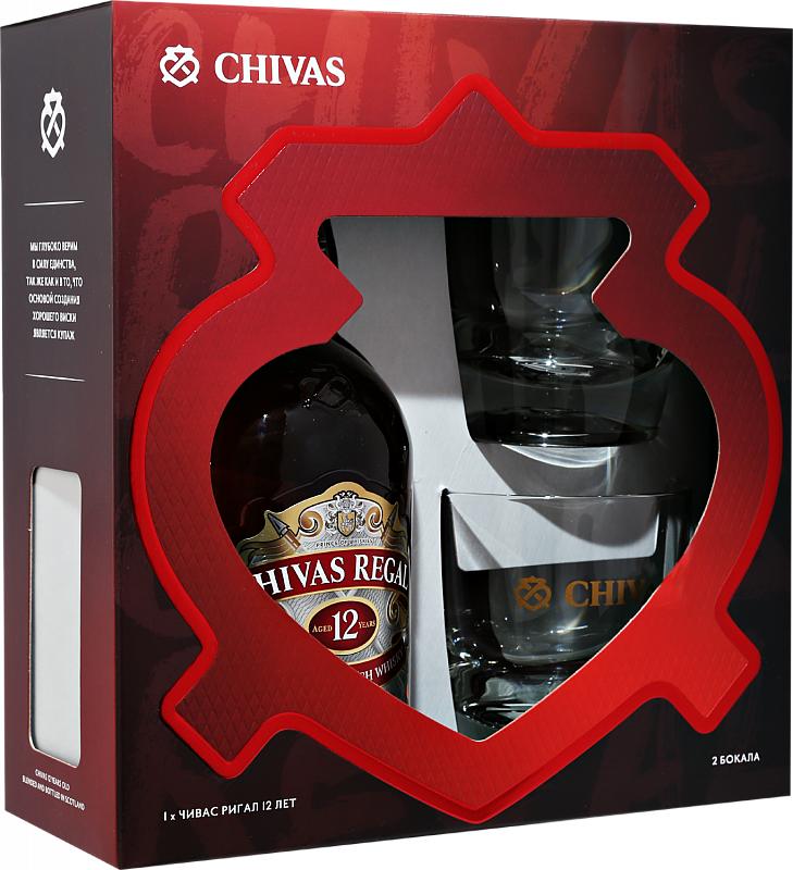 Чивас Ригал Блендед 12 лет купажированный виски в подарочной упаковке с 2 бокалами 0.7 л
