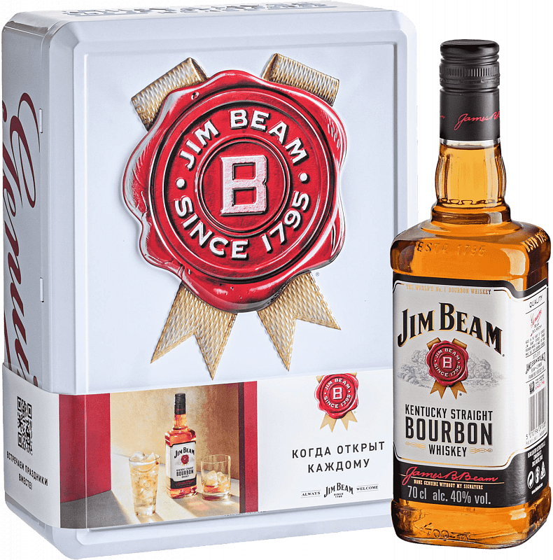Джим Бим Кентукки Стрейт Бурбон Виски в подарочной упаковке с двумя бокалами 0.7 л
