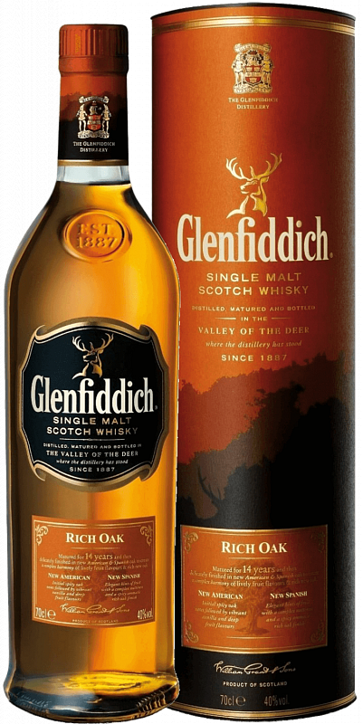 Гленфиддик Рич Оак 14 лет односолодовый шотландский виски в подарочной упаковке 0.7 л